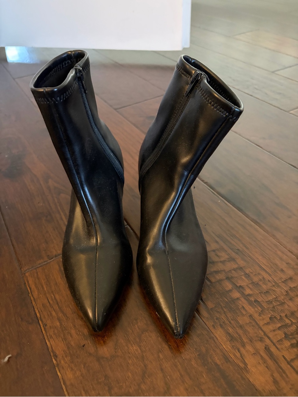 a new day Black Pointed Toe Ankle Zip Heeled Boots
